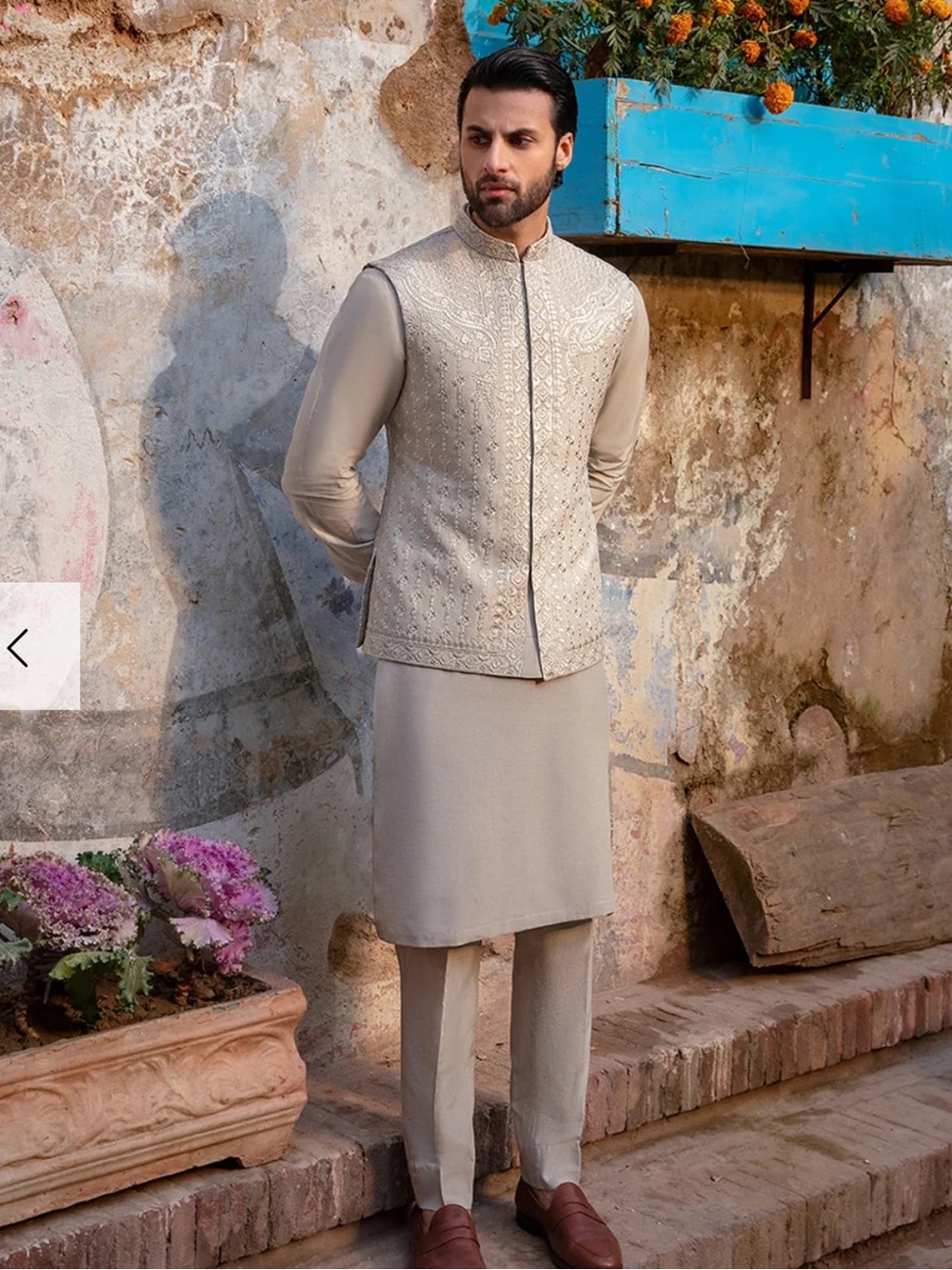 Faiza Saqlain Men’s Waistcoat and Shalwar Kameez